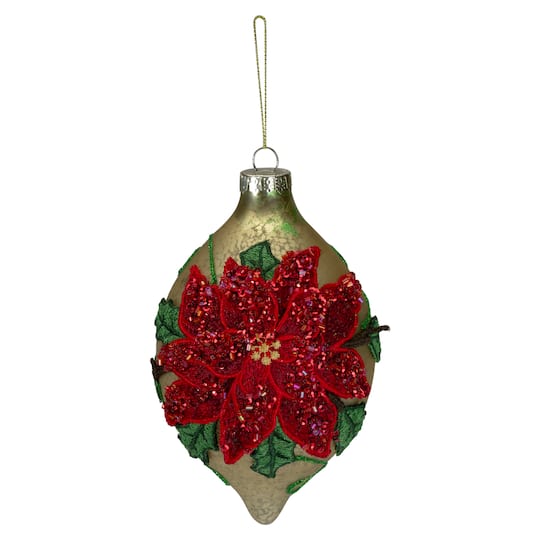 6.5" Glitter Red & Gold Poinsettia Glass Finial Christmas Ornament By Northlight | 6" | Michaels®